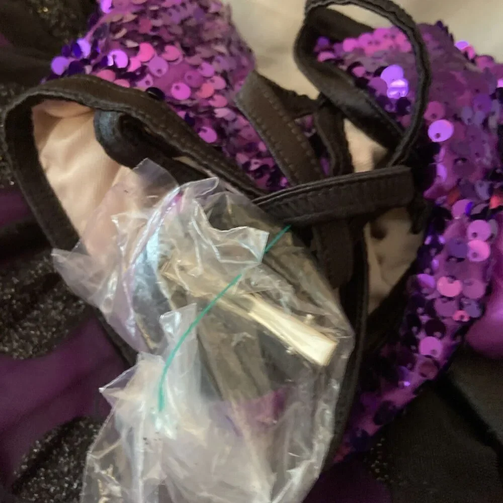 Wiessman Grape Purple Sequined Dance‎ Costume Girls Size LC With Barrette New